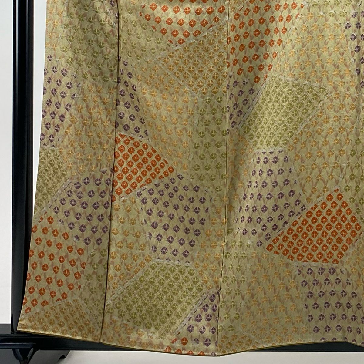 【美品】 小紋 身長159cm 袖長61.5cm S 雙層 幾何學圖案 地紋 灰茶 純蠶絲 優品級