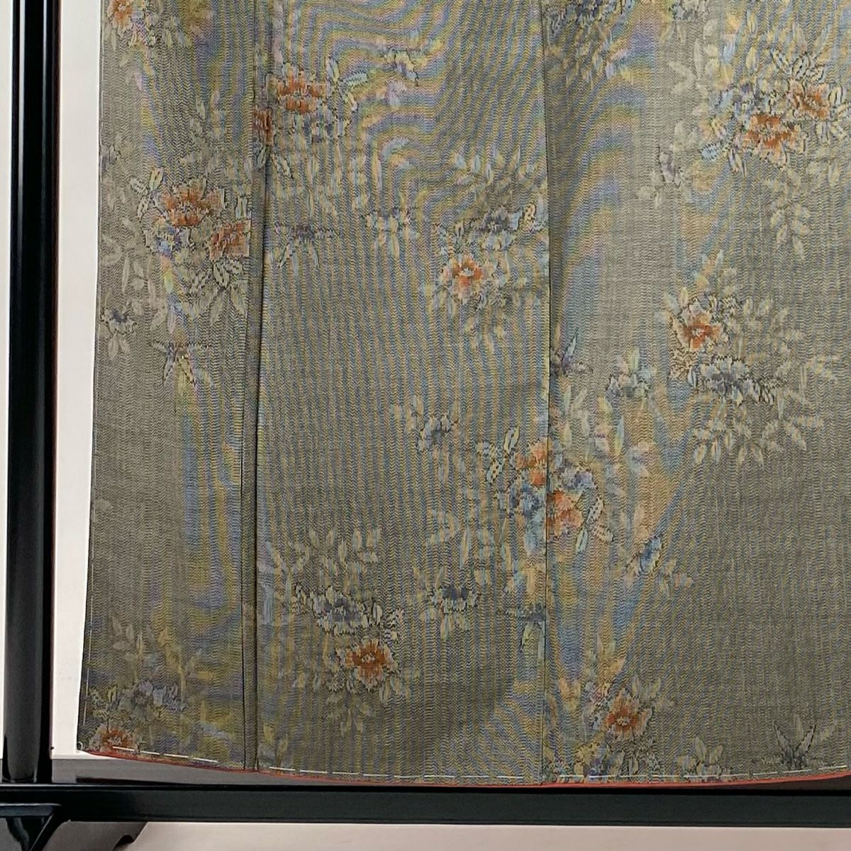 【美品】 紬織 身長158.5cm 袖長62.5cm S 雙層 證書附帶 草花紋紋 灰茶 純蠶絲 優品級