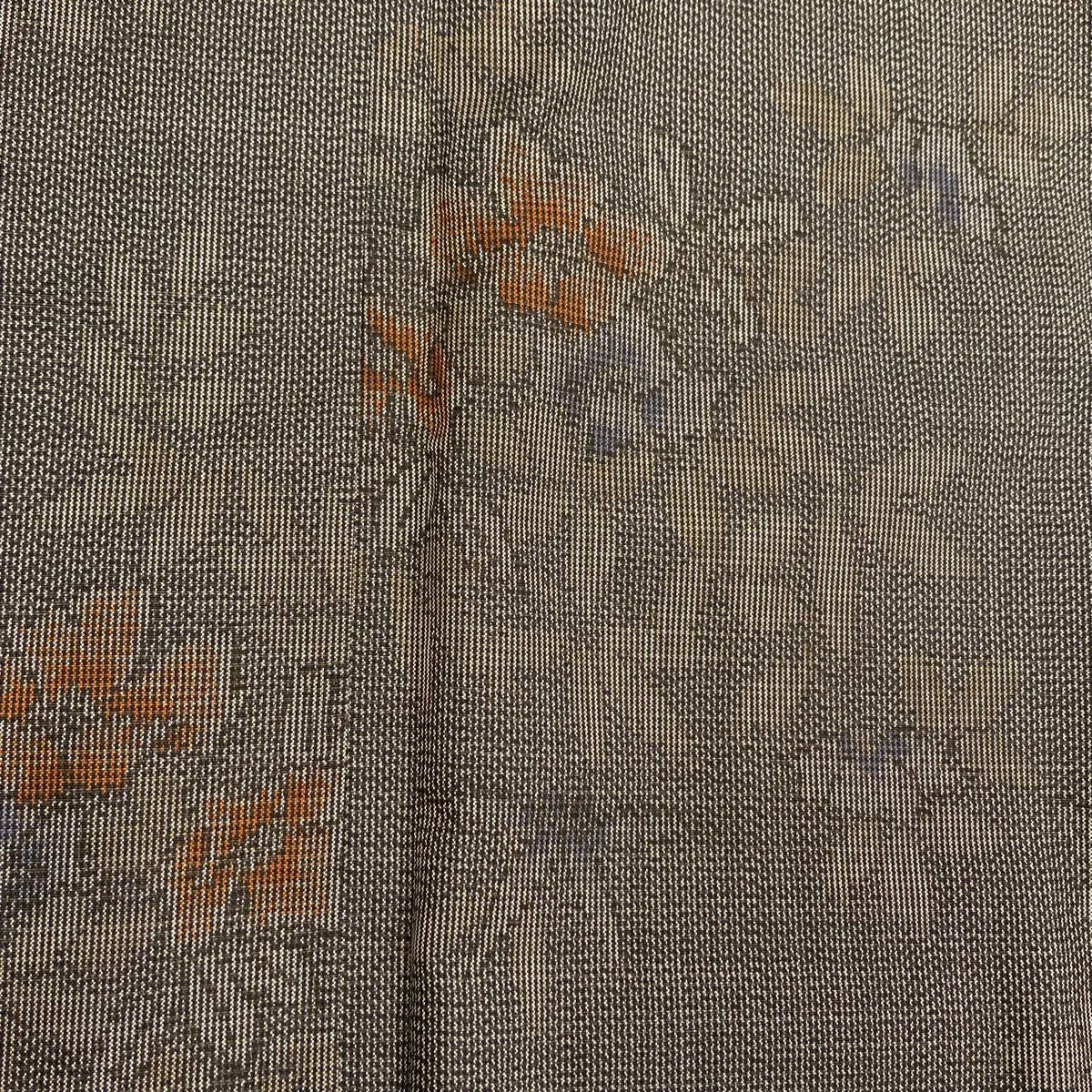 【美品】 紬織 身長158.5cm 袖長62.5cm S 雙層 證書附帶 草花紋紋 灰茶 純蠶絲 優品級