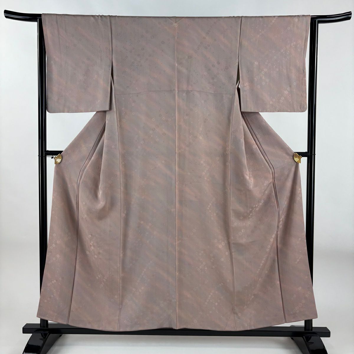 小紋 身長156cm 袖長63.5cm S 雙層 地紋 斜向暈染 粉米色 純蠶絲 優品級 一個紋
