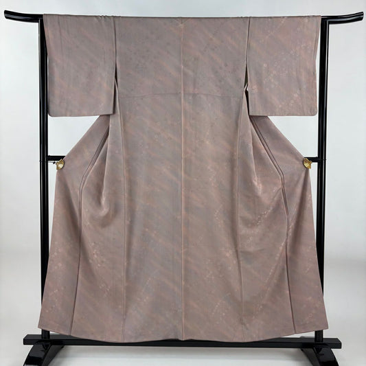 小紋 身長156cm 袖長63.5cm S 雙層 地紋 斜向暈染 粉米色 純蠶絲 優品級 一個紋