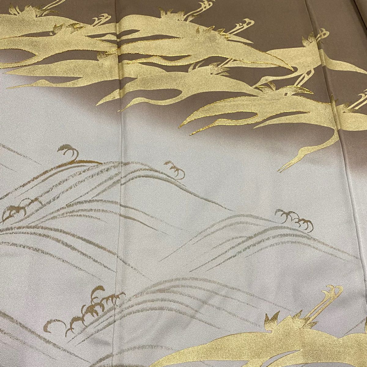 訪問服 身長157cm 袖長62cm S 雙層 仙鶴 波頭 金絲 金銀彩 灰茶 純蠶絲 優品級 三つ紋