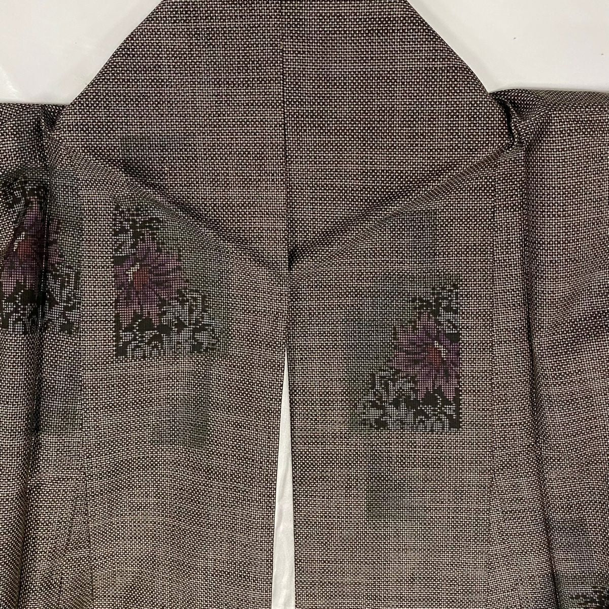 【美品】 紬織 身長157cm 袖長61cm S 雙層 草花紋 茶 純蠶絲 秀品級