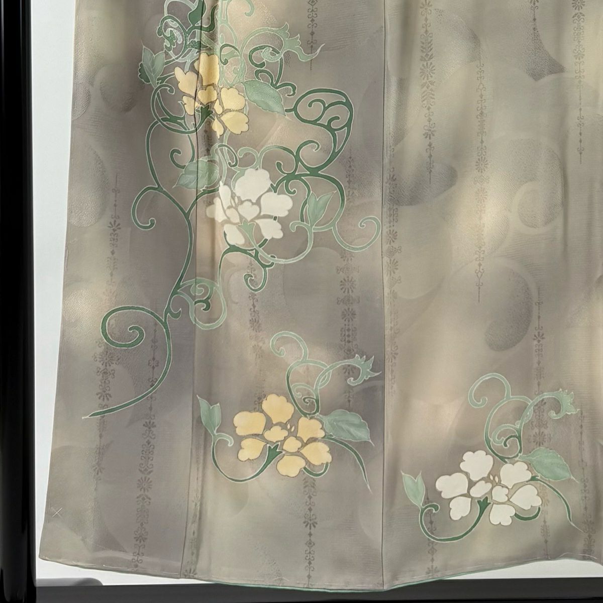 付下 身長153.5cm 袖長62cm S 雙層 花唐草紋 金銀彩 漸層 灰茶 純蠶絲 優品級