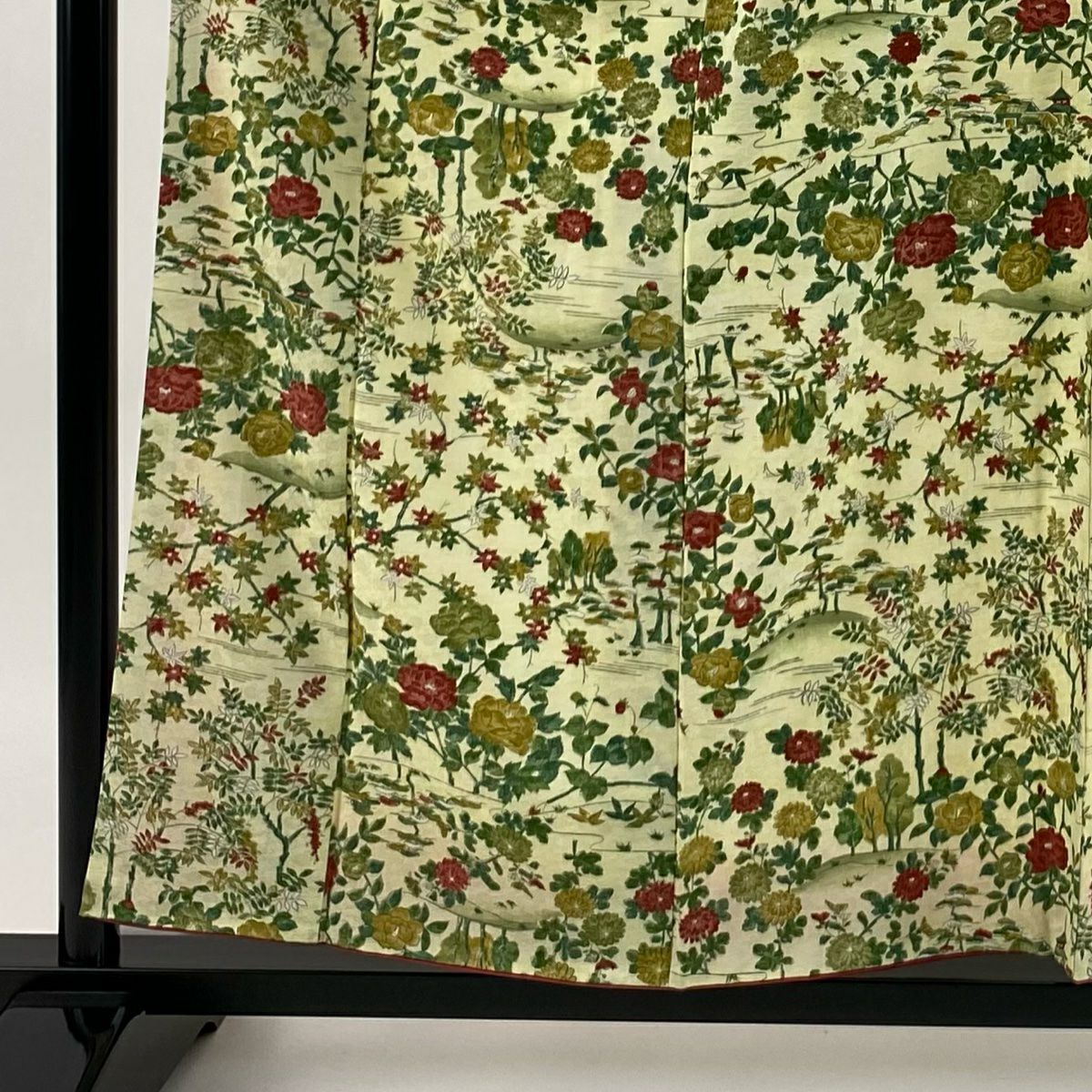 小紋 身長158.5cm 袖長65cm M 雙層 建物 草花紋紋 漸層 薄綠 純蠶絲 優品級