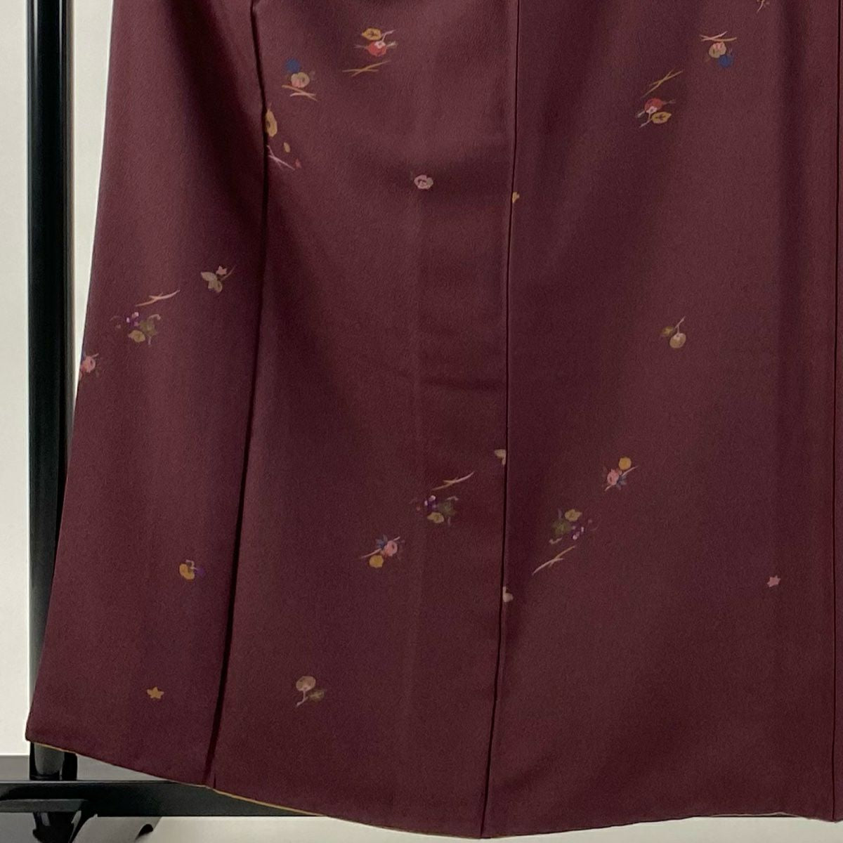 【美品】 小紋 身長160cm 袖長62cm S 雙層 葉與果實 濃紫 純蠶絲 優品級