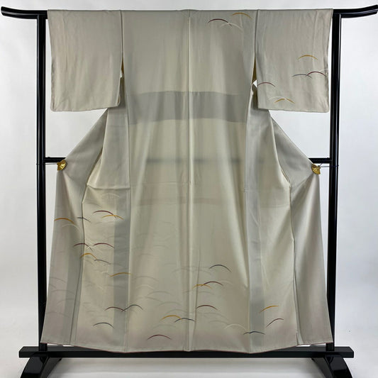 付下 身長157cm 袖長62cm S 雙層 芝 ぼかし 灰 純蠶絲 優品級 一つ紋
