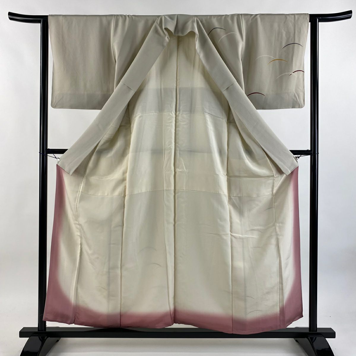 付下 身長157cm 袖長62cm S 雙層 芝 ぼかし 灰 純蠶絲 優品級 一つ紋
