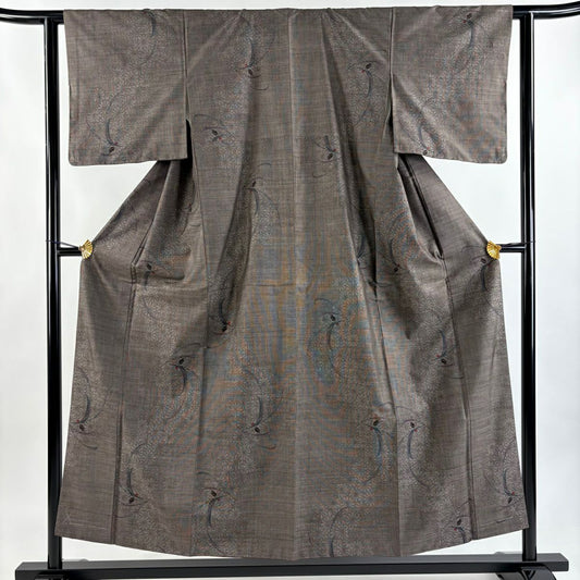 【美品】 紬織 身長152.5cm 袖長62cm S 雙層 葉花 焦茶 純蠶絲 秀品級