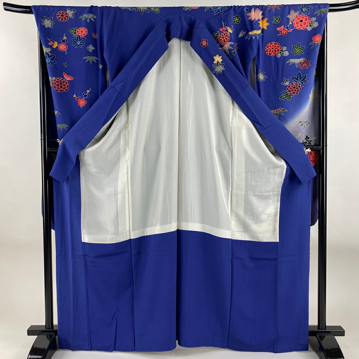 振袖禮服 身長167.5cm 袖長69cm L 雙層 松樹竹子梅花 牡丹 漸層 青紫 純蠶絲 名品級