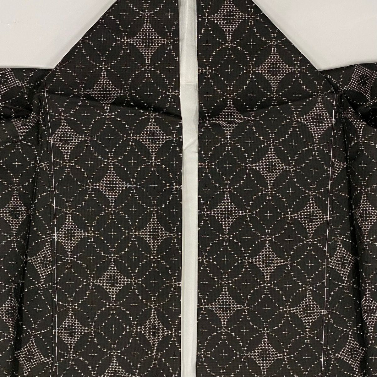 【美品】 紬織織 身長160cm 袖長63.5cm S 雙層 七寶紋 焦茶 純蠶絲 名品級