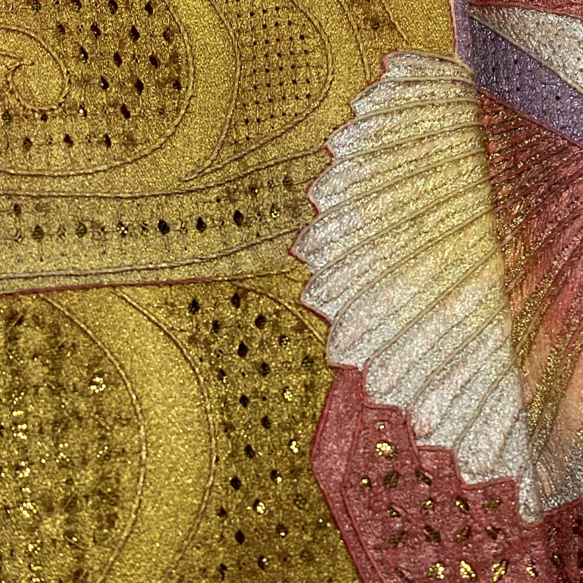 訪問服 身長162.5cm 袖長65cm M 雙層 鴛鴦 観世水 刺繡 金銀彩 粉紅 純蠶絲 秀品級
