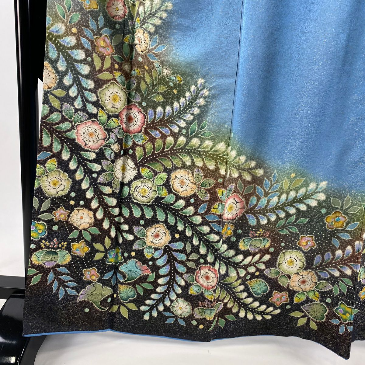 【美品】振袖禮服 身長165.5cm 袖長66.5cm M 雙層 翠山工房 落款あり 辻花染 金銀彩 染分 水藍 純蠶絲 逸品級