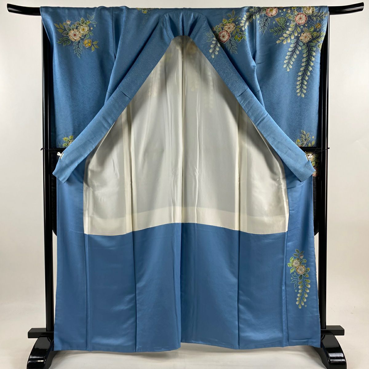 【美品】振袖禮服 身長165.5cm 袖長66.5cm M 雙層 翠山工房 落款あり 辻花染 金銀彩 染分 水藍 純蠶絲 逸品級