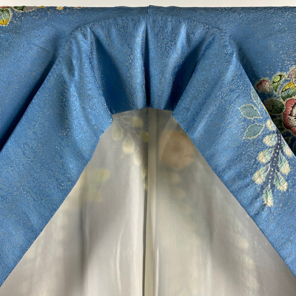 【美品】振袖禮服 身長165.5cm 袖長66.5cm M 雙層 翠山工房 落款あり 辻花染 金銀彩 染分 水藍 純蠶絲 逸品級