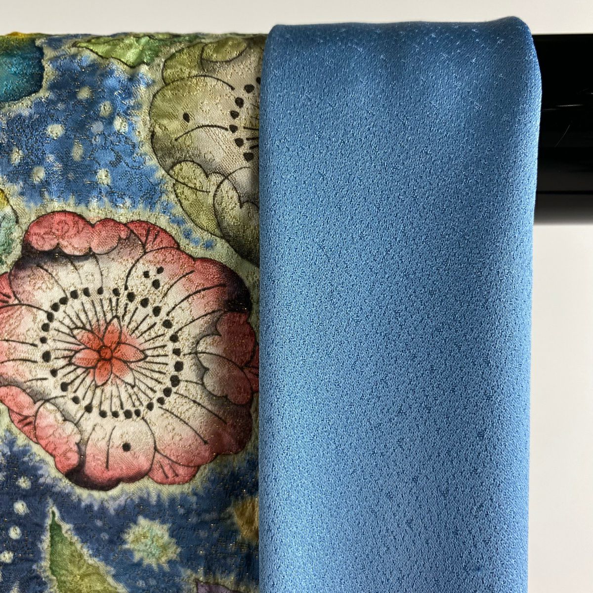【美品】振袖禮服 身長165.5cm 袖長66.5cm M 雙層 翠山工房 落款あり 辻花染 金銀彩 染分 水藍 純蠶絲 逸品級