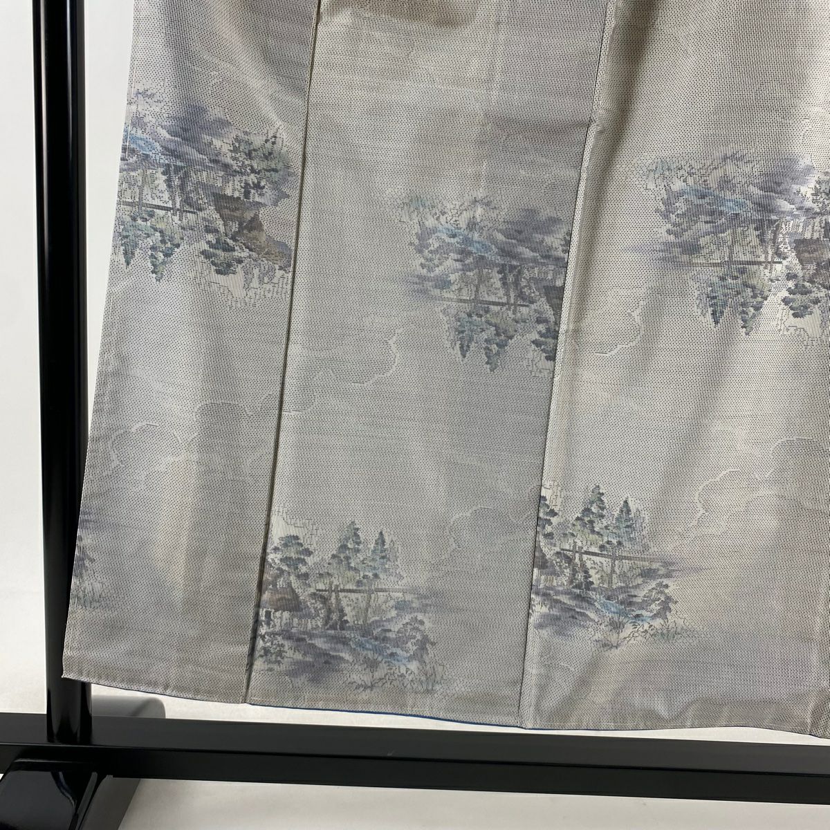大島紬織 身長154cm 袖長62cm S 雙層 證書齊全 家屋 樹木 灰 純蠶絲 逸品級