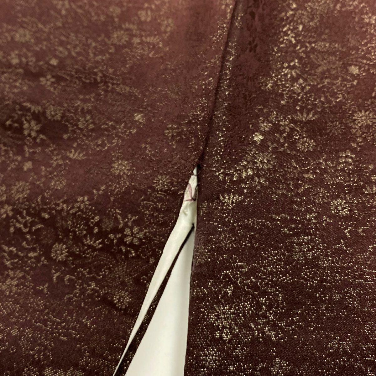 【美品】訪問服 身長157cm 袖長64cm M 雙層 德永憲峯 落款あり 辻花染 金通し 金銀彩 茶紫 純蠶絲 逸品級