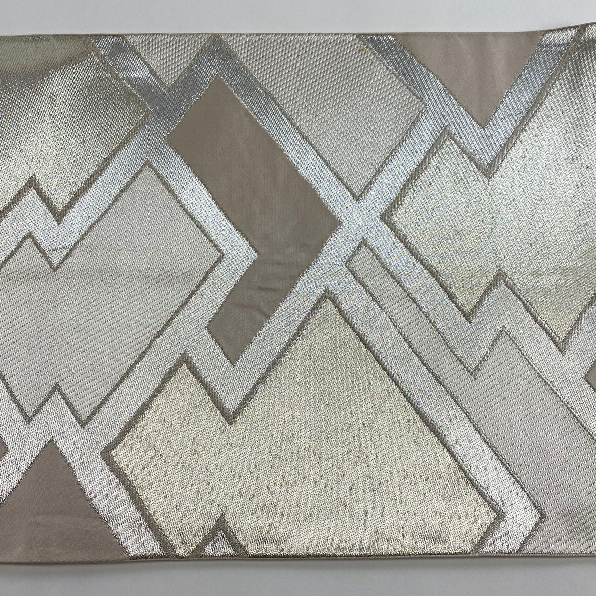 袋帶 秀品級 川島織物 附落款 幾何學 金銀彩 刺繡 粉米色 六通 純蠶絲