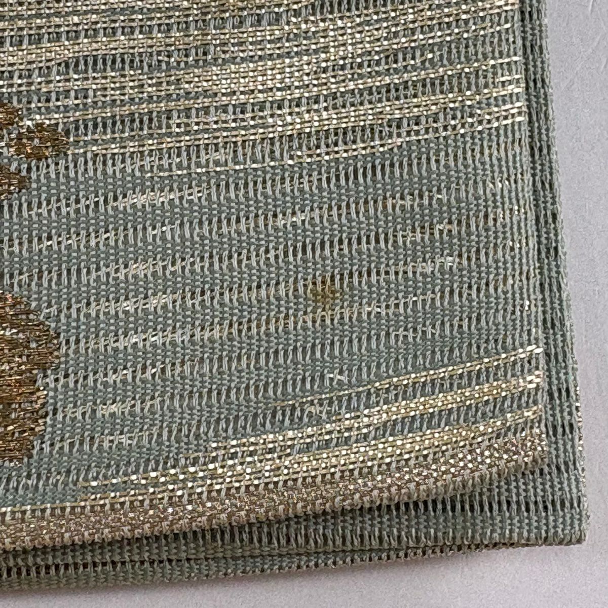 袋帶 秀品級 花器 雲文 金銀彩 刺繡 灰綠 六通 純蠶絲