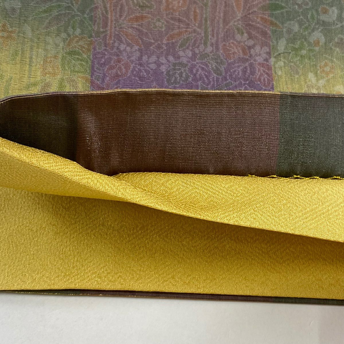 【美品】 袋帶 秀品級 關西仕立 花唐草紋 鳥 紫 全通 純蠶絲