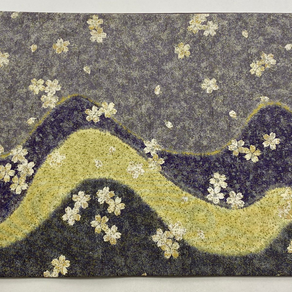 【美品】 袋帶 逸品級 落款 牛首紬織織地 櫻花 流水 金銀彩 灰紫 全通 純蠶絲