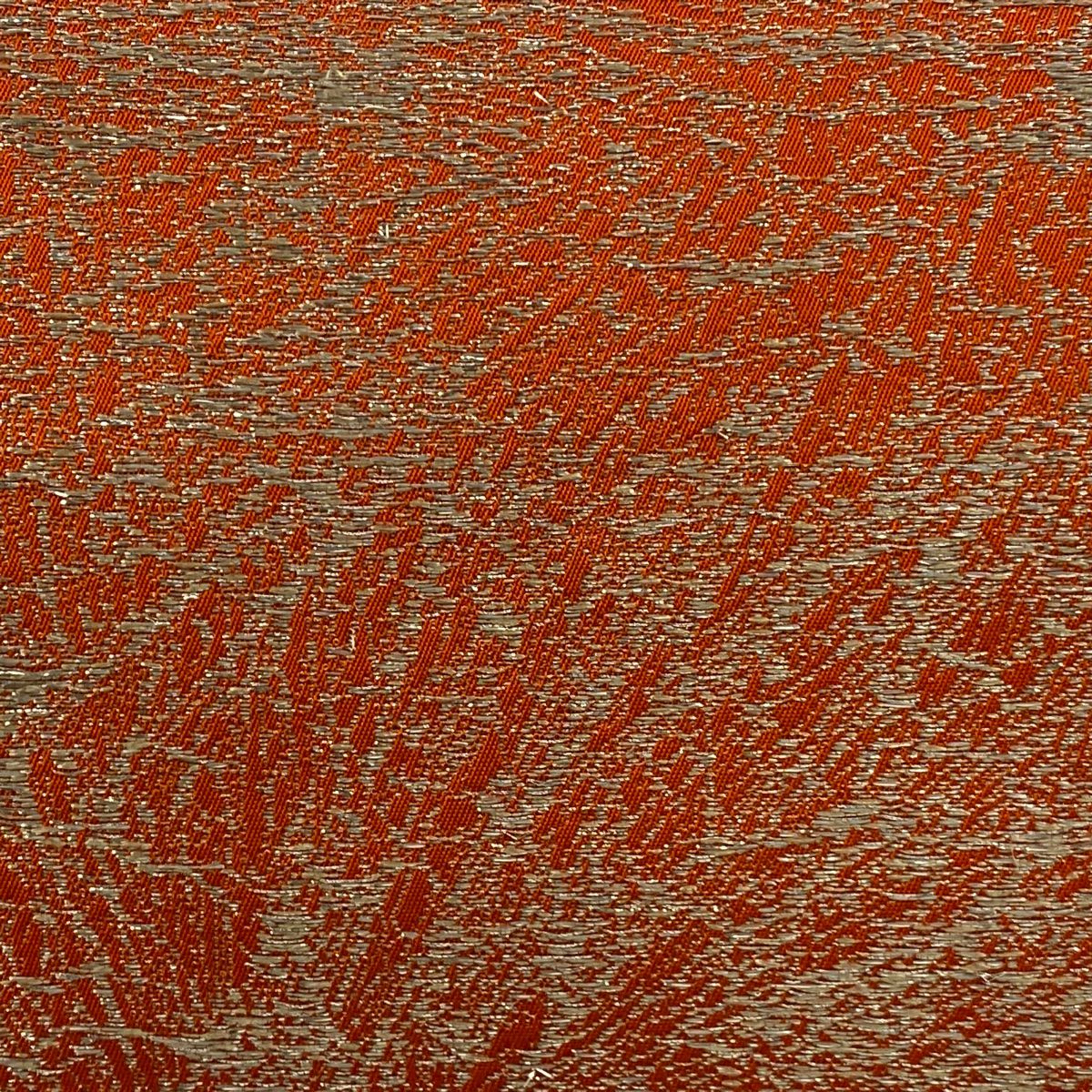 【美品】 袋帶 逸品級 龍村平藏 落款あり 菊花揉錦 銀糸 金金箔 橙色 六通 純蠶絲