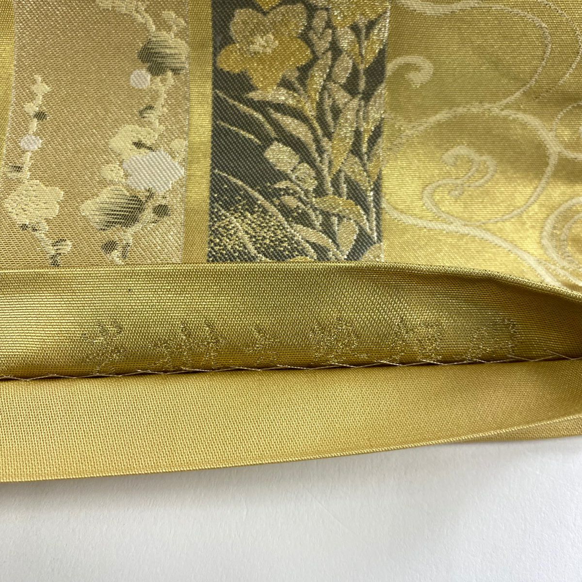 【庫存清倉】 袋帶 名品級 光琳立葵短冊 金銀絲 金金箔 金色 六通 純蠶絲