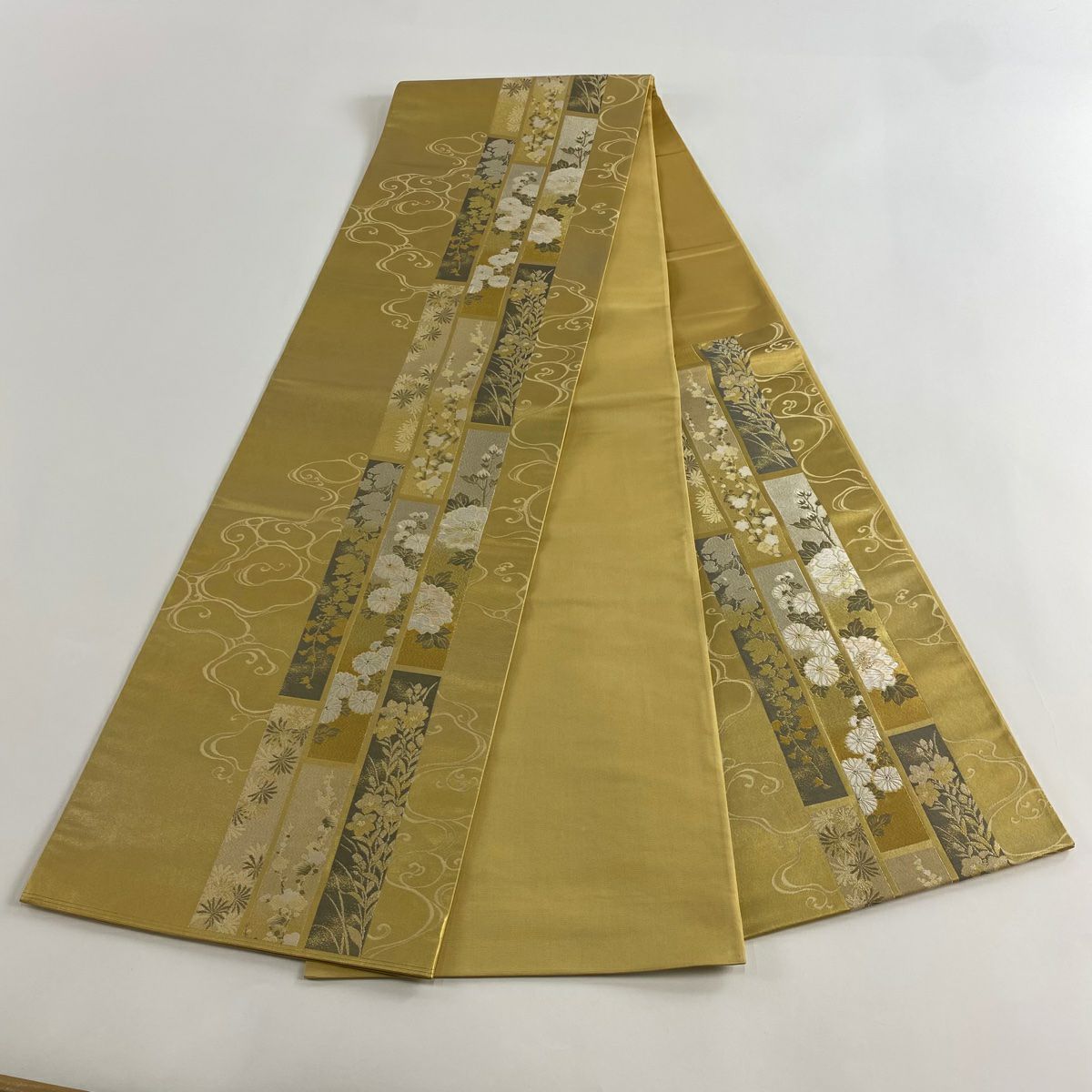 【庫存清倉】 袋帶 名品級 光琳立葵短冊 金銀絲 金金箔 金色 六通 純蠶絲
