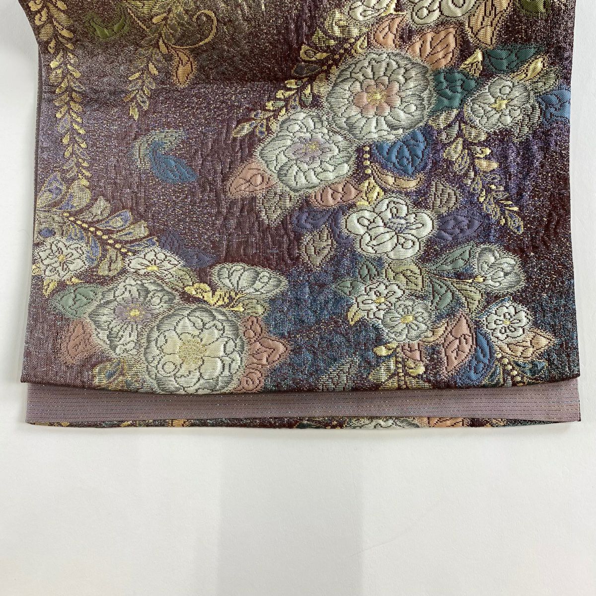 【美品】 袋帶 名品級 大和 辻花染 金金箔 紫 六通 純蠶絲