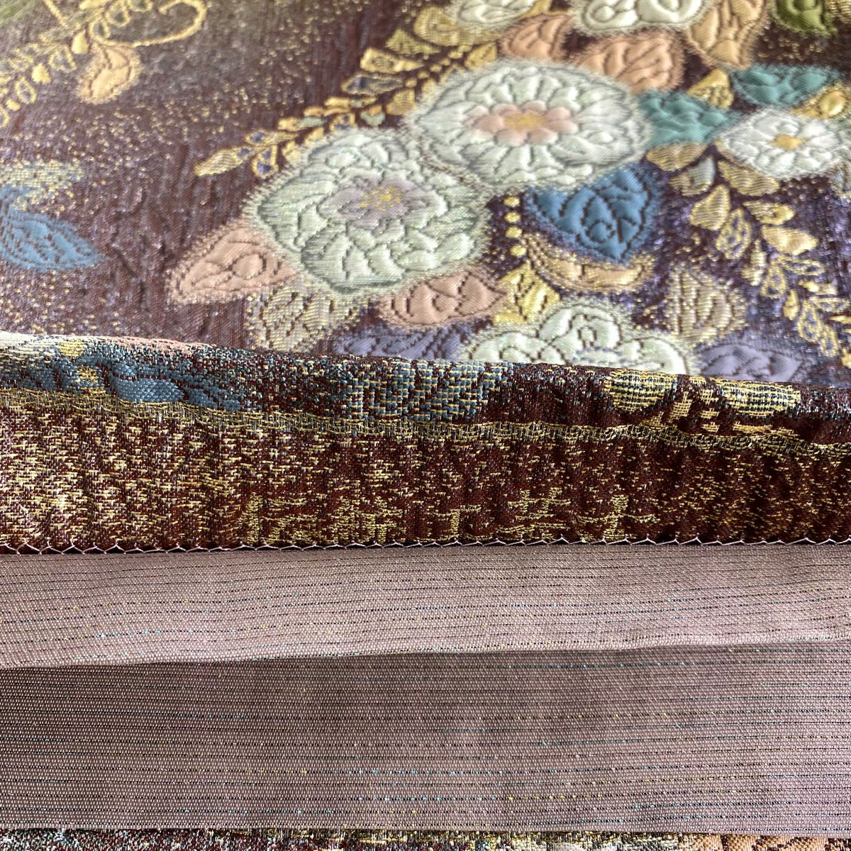 【美品】 袋帶 名品級 大和 辻花染 金金箔 紫 六通 純蠶絲