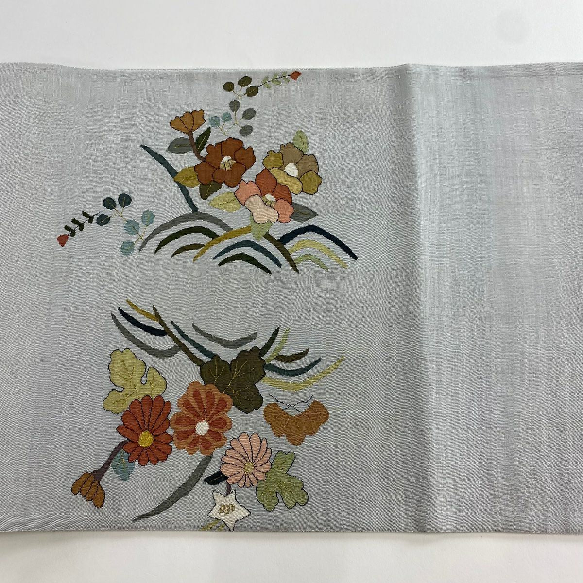 【庫存清倉】 袋帶 名品級 扇子花鳥 金絲 綴織 灰白 大鼓圖案 純蠶絲