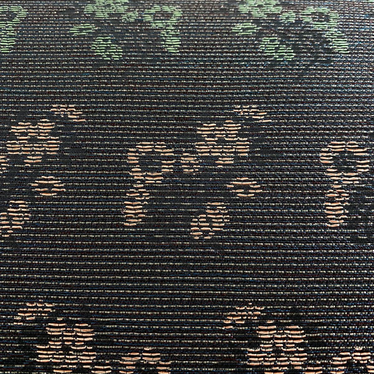【美品】 袋帶 名品級 草花紋紋 銀線 青黑 六通 純蠶絲