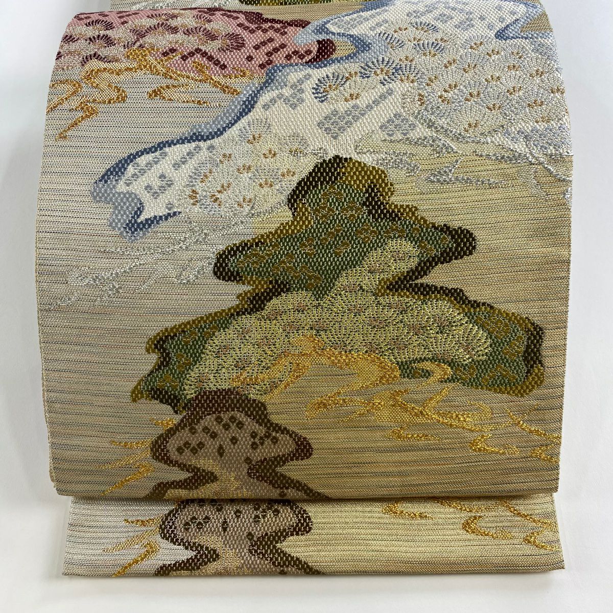 【美品】 袋帶 名品級 松樹 金銀彩 拉麵絲 金 六通 純蠶絲
