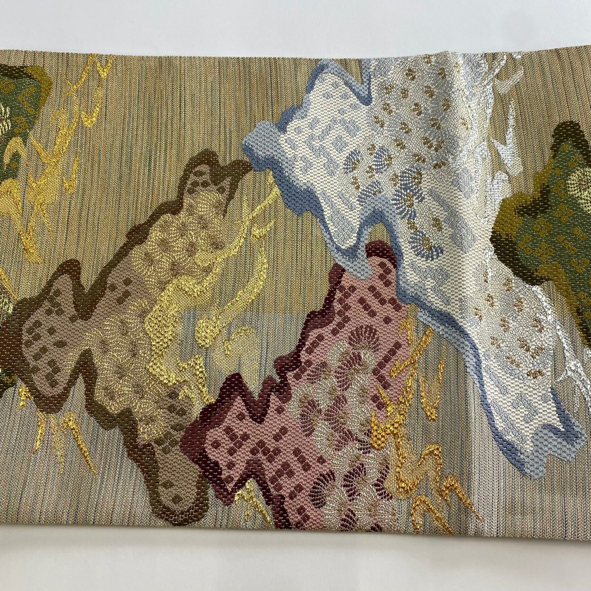 【美品】 袋帶 名品級 松樹 金銀彩 拉麵絲 金 六通 純蠶絲