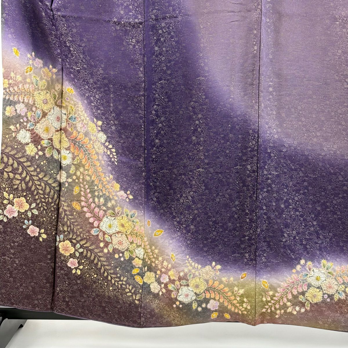 付下 身長159cm 袖長64cm M 雙層 德永憲峯 落款あり 辻花染 金通し 漸層 紫 純蠶絲 逸品級