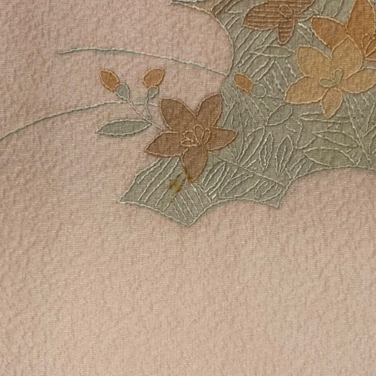 付下 身長153.5cm 袖長67cm M 單層 菊花 草花紋刺繡 漸層 粉米色 純蠶絲 優品級