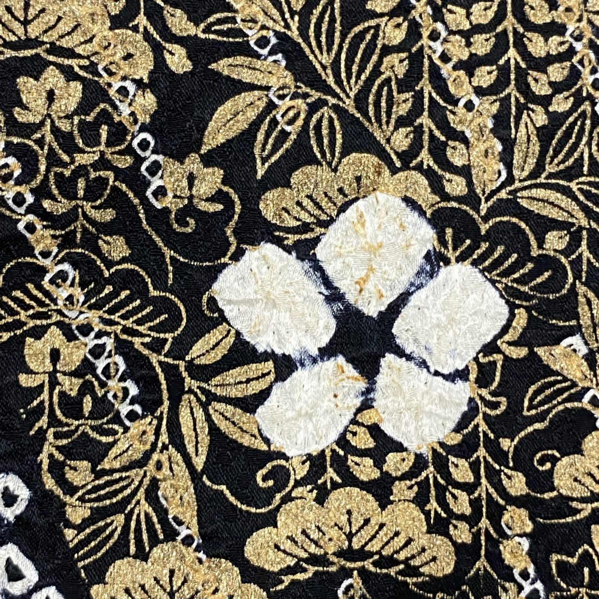 訪問服 身長154.5cm 袖長63cm S 雙層 草花紋紋 笠松樹 絞染 金銀彩 黑 純蠶絲 名品級