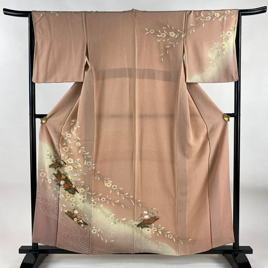 訪問服 身長157.5cm 袖長65cm M 雙層 花筏 流水 金彩裝飾 絞染 粉紅 純蠶絲 名品級
