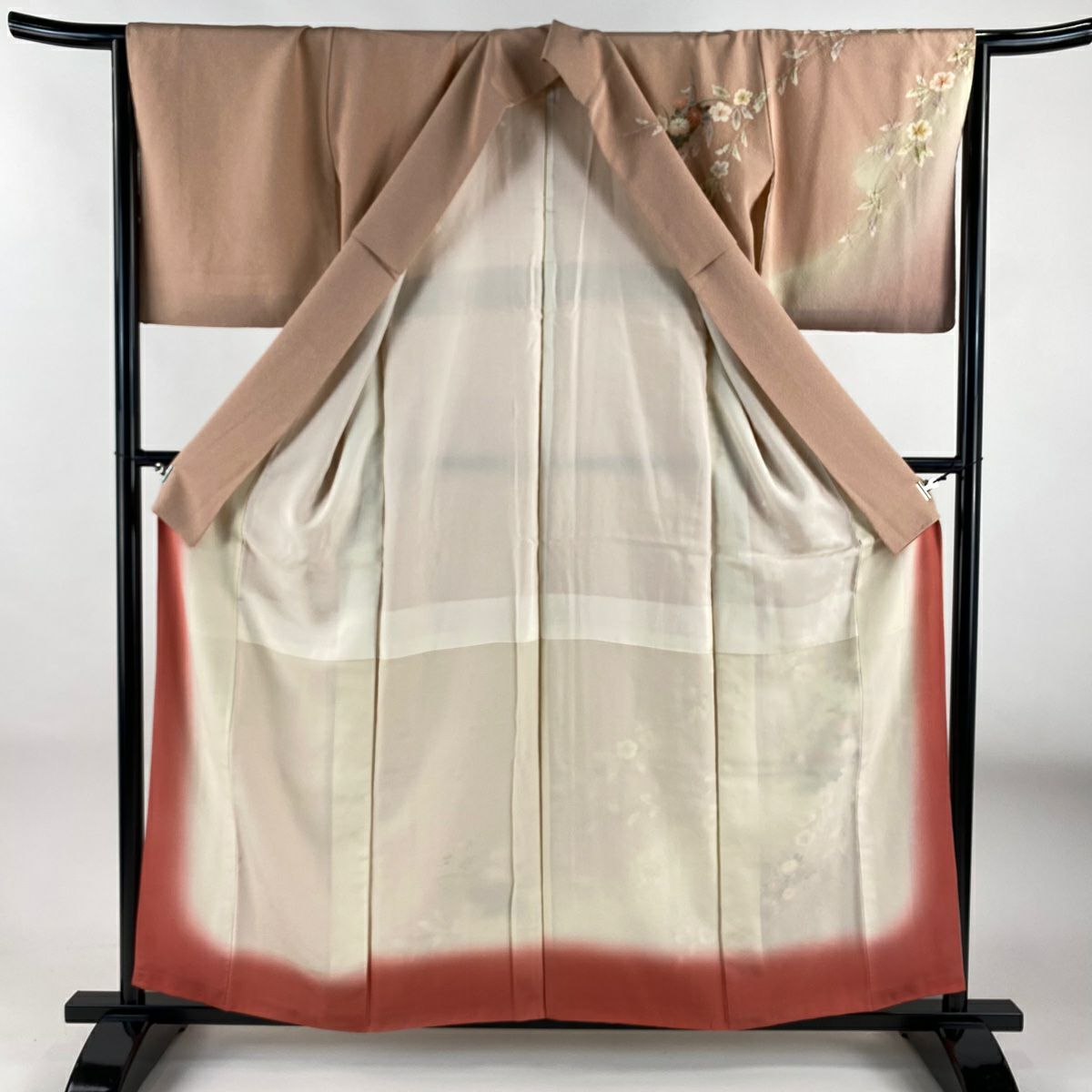 訪問服 身長157.5cm 袖長65cm M 雙層 花筏 流水 金彩裝飾 絞染 粉紅 純蠶絲 名品級