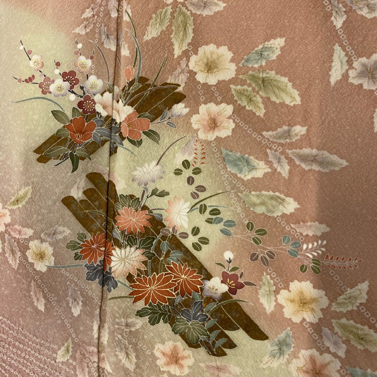 訪問服 身長157.5cm 袖長65cm M 雙層 花筏 流水 金彩裝飾 絞染 粉紅 純蠶絲 名品級