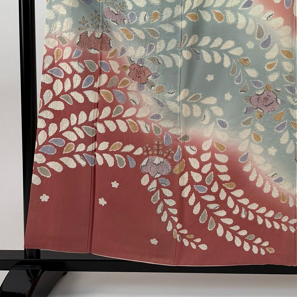 訪問服 身長157cm 袖長63.5cm S 雙層 椿 桐 銀通 絞染 青灰 純蠶絲 名品級