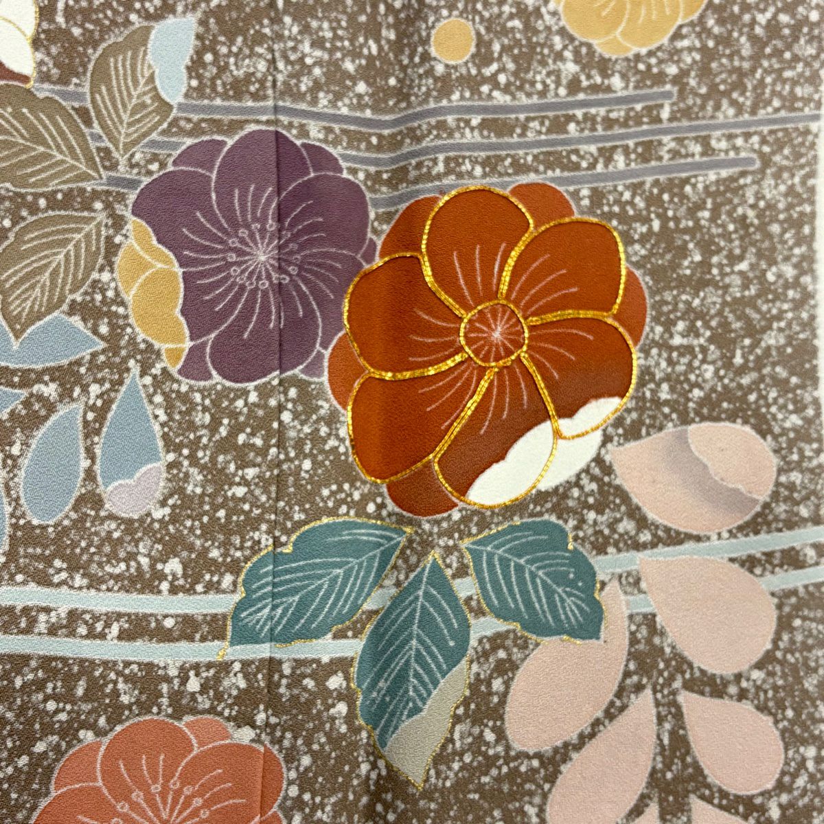訪問服 身長155.5cm 袖長64cm M 雙層 落款 草花紋紋 霞 金絲 金銀彩 淺紫 純蠶絲 優品級