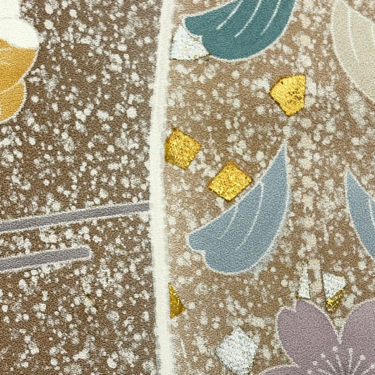 訪問服 身長155.5cm 袖長64cm M 雙層 落款 草花紋紋 霞 金絲 金銀彩 淺紫 純蠶絲 優品級