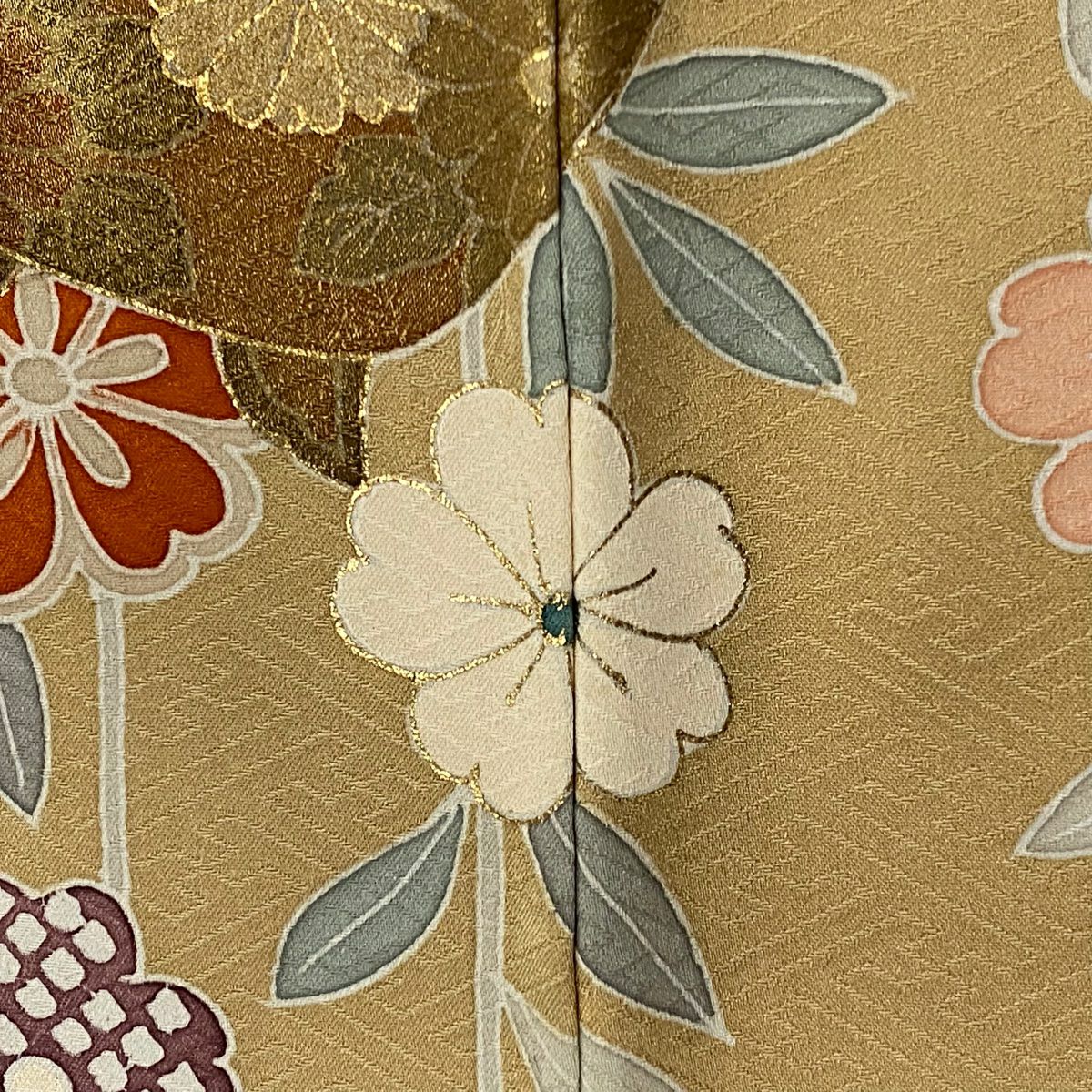 訪問服 身長163cm 袖長65cm M 雙層 線捲 樱花垂枝 金絲 金銀彩 橙色 純蠶絲 優品級