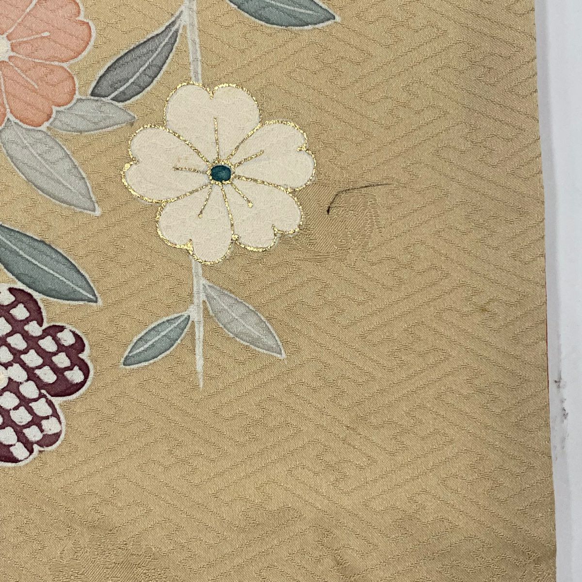 訪問服 身長163cm 袖長65cm M 雙層 線捲 樱花垂枝 金絲 金銀彩 橙色 純蠶絲 優品級