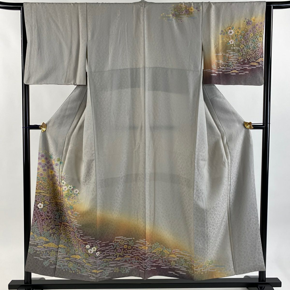 訪問服 身長153cm 袖長64.5cm M 雙層 辻花染 地紋 漸層 灰色 純蠶絲 優品級