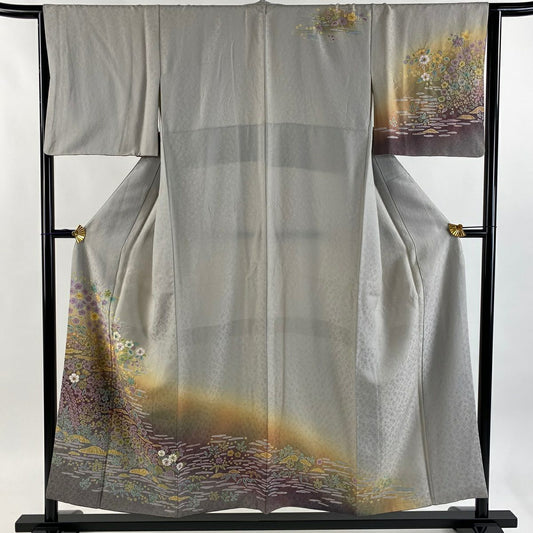 訪問服 身長153cm 袖長64.5cm M 雙層 辻花染 地紋 漸層 灰色 純蠶絲 優品級
