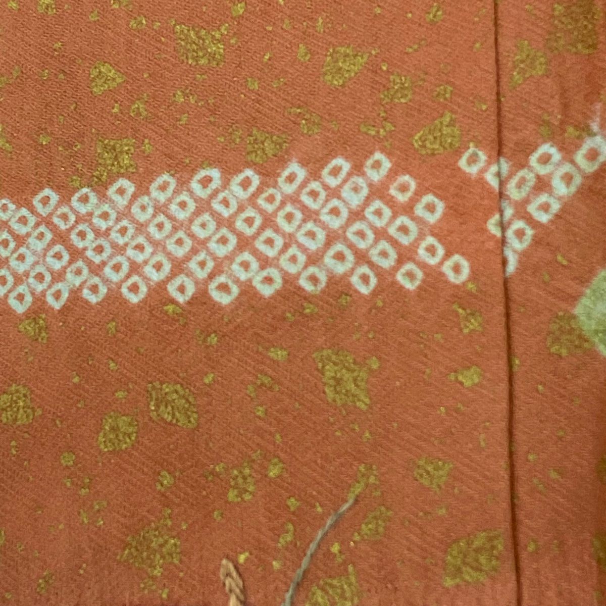 【美品】訪問服 身長154.5cm 袖長64cm M 雙層 扇子面 菖蒲 刺繡 絞染 鶯色 純蠶絲 秀品級