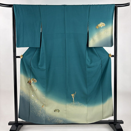 付下 身長155cm 袖長64.5cm M 雙層 髮簪 髮梳 螺鈿 金銀彩 綠 純蠶絲 優品級